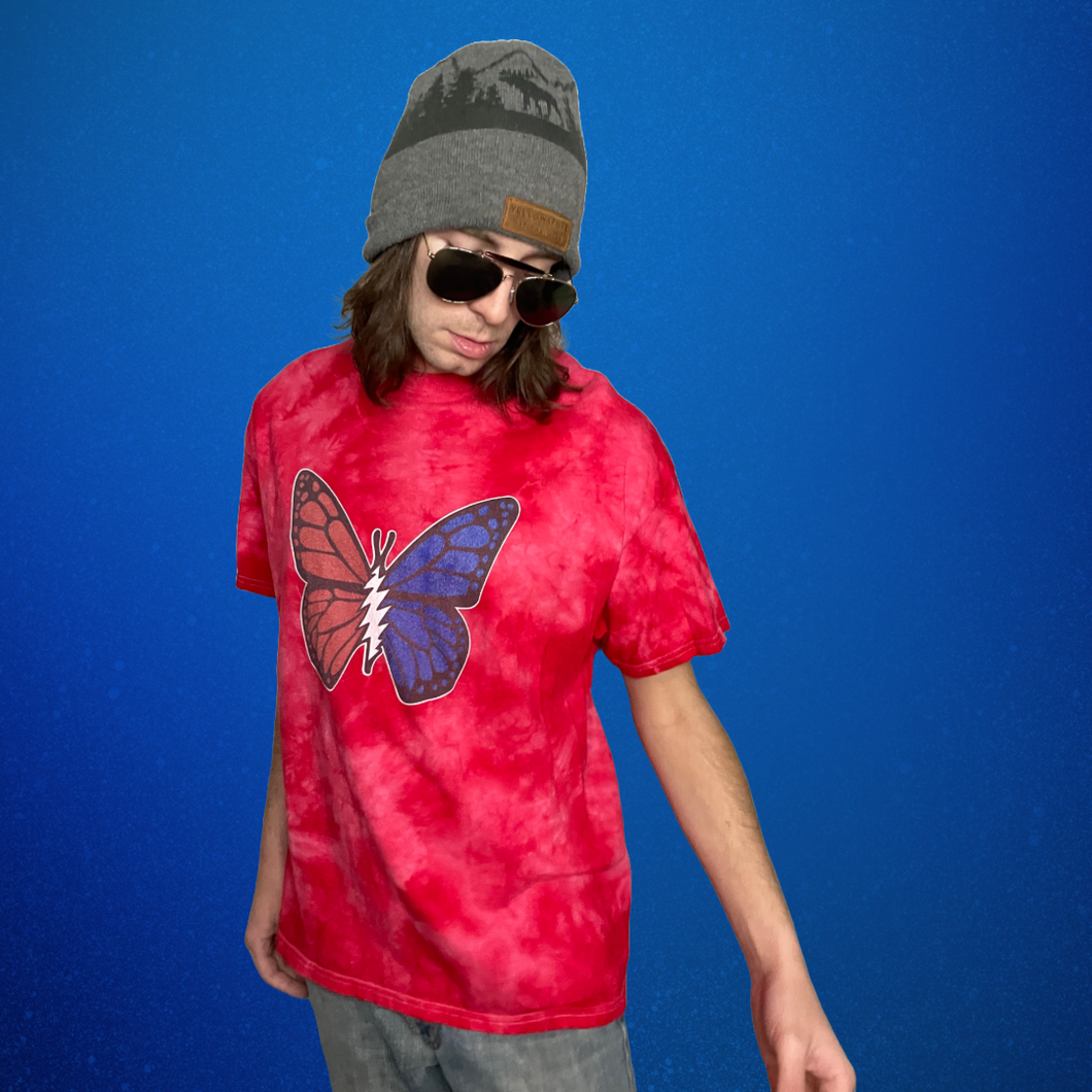 Red Tie Dye Bolt Butterfly T Shirt