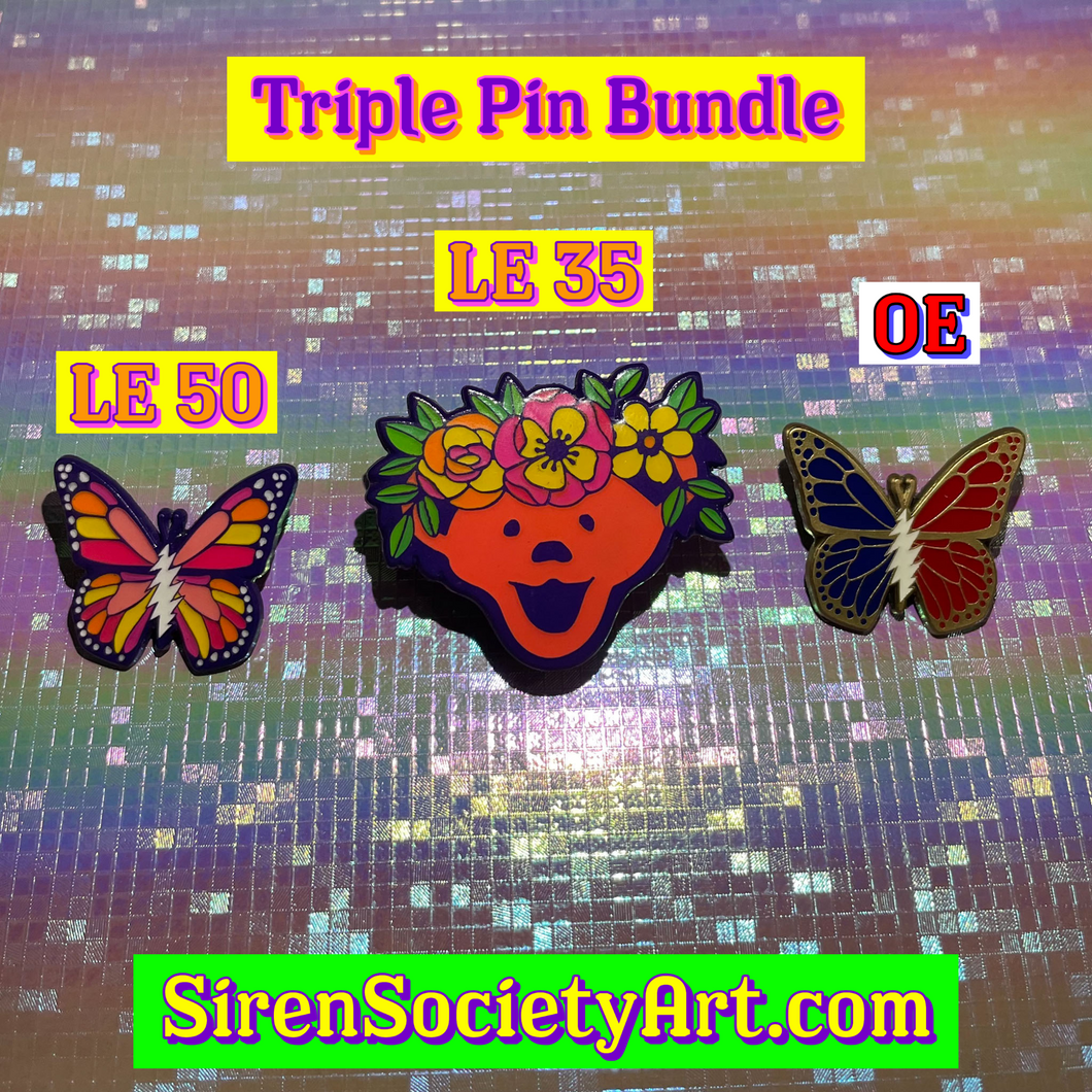 Triple Pin Bundle - Magic Melon Blooming Bear + Bolt Butterfly and OE OG Bolt Butterfly
